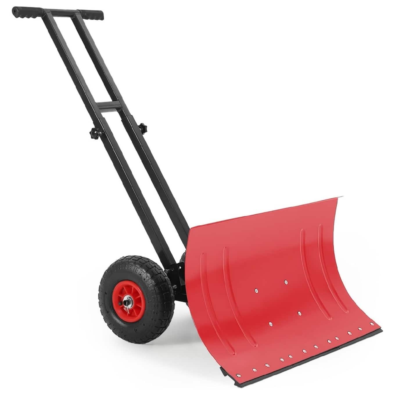 GARVEE - Snow Shovel with Wheels, Heavy-Duty Steel Blade, 5-Position Angling Blade, Rubber Wheels - Red