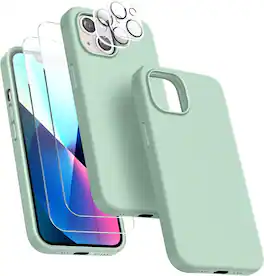 Entronix - Premium Bundle for iPhone 14 - Liquid Silicone Case with Screen & Camera Protectors - Teal