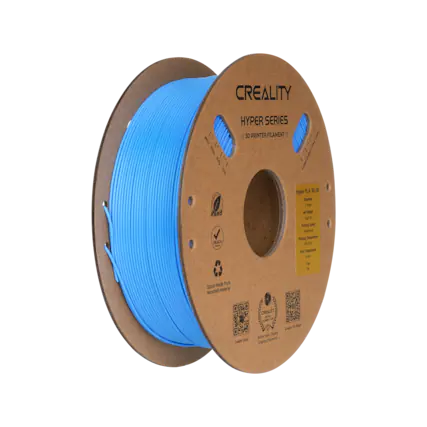 CREALITY V9e HYPER SERIES 3D PRINTER FILAMENT: ROHS JCABI - Ryper PLA BLUE Saner Sor o - thebng (pe - Provting Seprtre M Smprat SE. FE 3 made fin Spool material ppa Csai 2u CREIUTY a Caente L a Duaily sor Drignal 5 aN Dwit
CREALITY
HYPER SERIES
3D PRINTER FILAMENT
Hyper PLA BLUE
- Diameter: 1.75mm
- Net Weight: 1kg
- Spool made from recycled material
Printing Speed: 30-60mm/s
Printing Temperature: 180-220°C
Bed Temperature: 60-70°C
Cooling Fan: ON
REACH
Better with CREALITY
Original Features