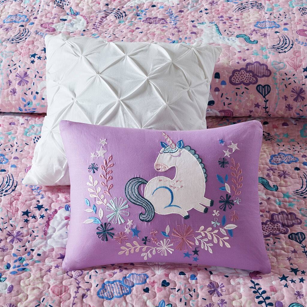 Alt View 2. Gracie Mills - Gracie Mills Glenda 4-Peice Unicorn Reversible Cotton Quilt Set with coordinating Throw Pillows - Pink.