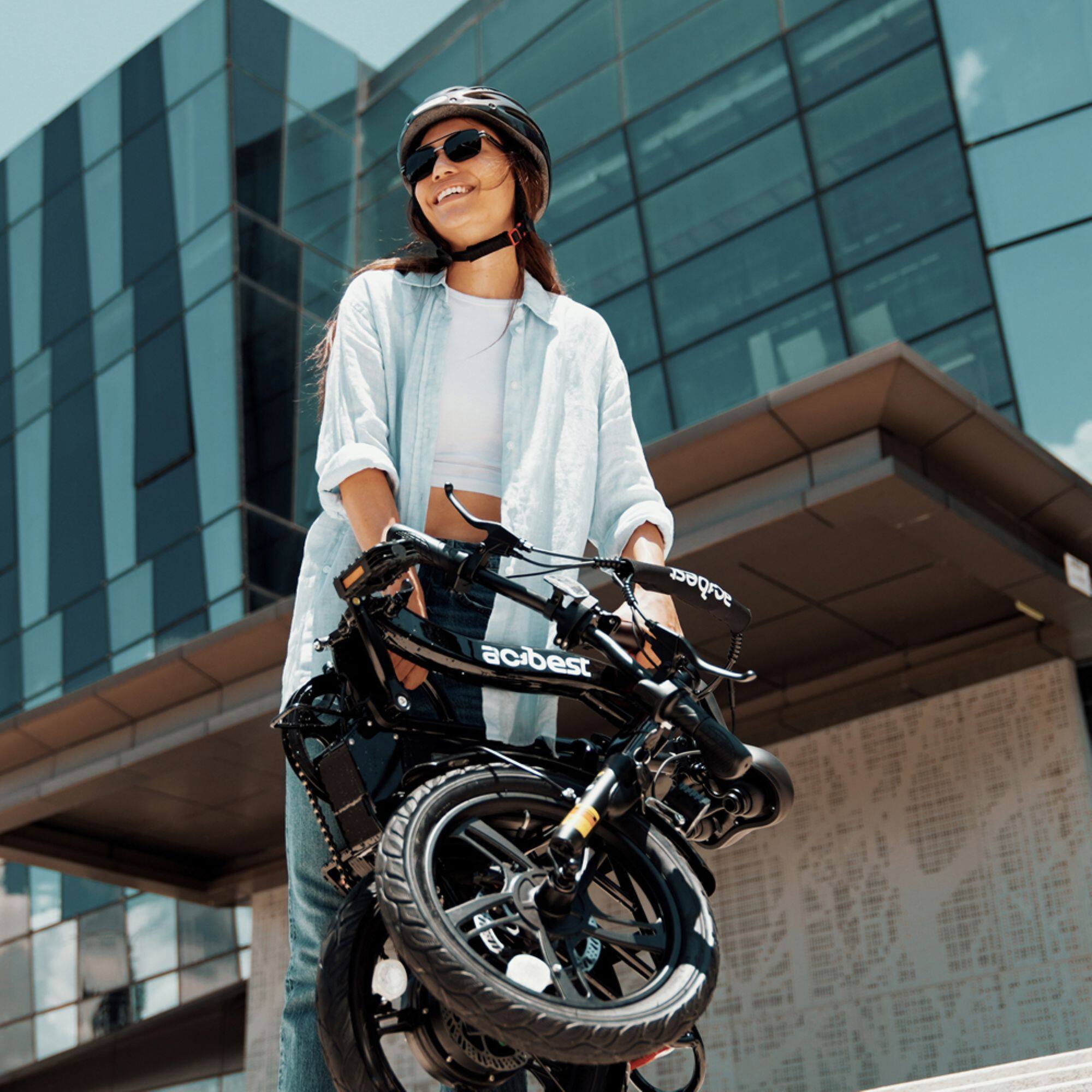 Alt View 6. Actbest - Cityrun City Commuting Electric Bike Step Thru Folding Ebike w/ 30mi Max Range 20mph Max Speed 500w Peak Power - Black.