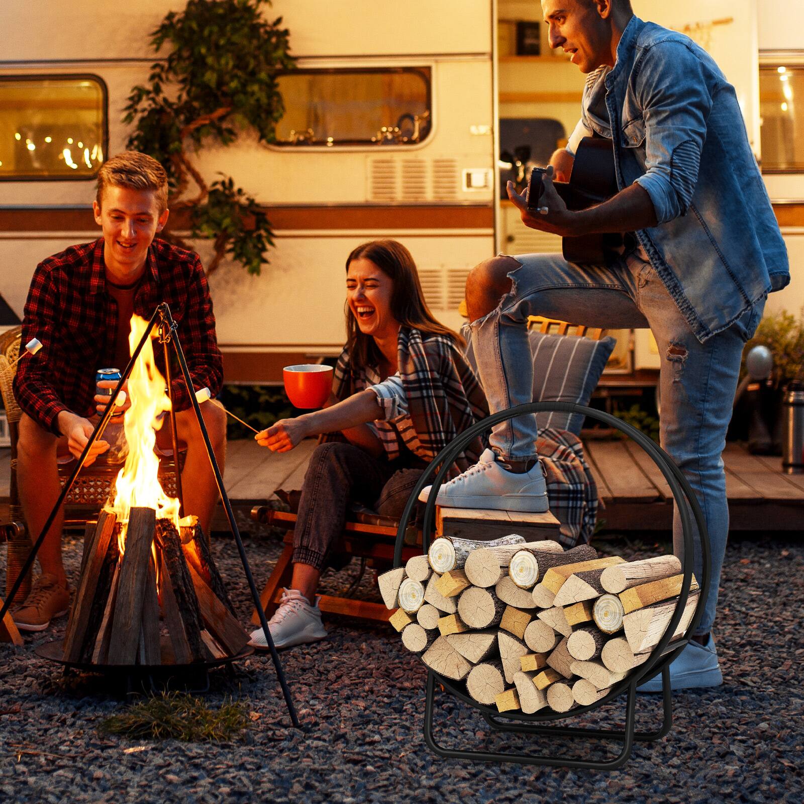 Alt View 4. Gymax - Gymax 20'' Round Heavy-duty Metal Curved Log Rack w/Stand for Fireplace Pit Stove - Black.