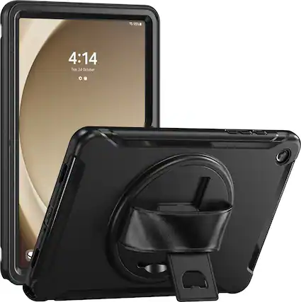 Front. SaharaCase - Samsung Galaxy Tab A11+ & Tab A9+ Heavy Duty Protective Case – 360° Rotating Hand Strap, Kickstand, Raider Series - Black.