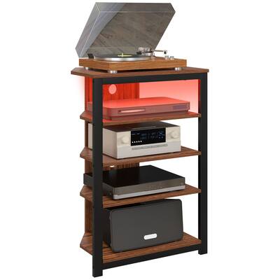 Lifewit 4-stufiger Audio Medienständer mit Steckdosenleisten und LED-Leuchten, Holz & Stahl AV-Regal für Plattenspieler & Stereoanlagen & Kompaktanlage, Braun Lifewit 4-stufiger Audio Medienständer mit Steckdosenleisten und LED-Leuchten, Holz & Stahl AV-Regal für Plattenspieler & Stereoanlagen & Kompaktanlage, Braun