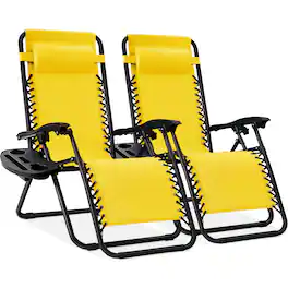 Best Choice Products - Set of 2 Zero Gravity Lounge Chair Recliners for Patio, Pool w/ Cup Holder Tray - Sunflower Yellow