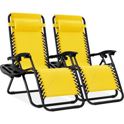 Front. Best Choice Products - Best Choice Products Set of 2 Zero Gravity Lounge Chair Recliners for Patio, Pool w/ Cup Holder Tray - Sunflower Yellow - Sunflower Yellow.