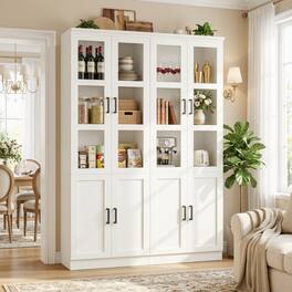 Aheaplus - 79.7'' Tall Pantry Cabinet 2-Piece Set, 47.2'' Width Storage Cabinet with Glass Doors & Adjustable Shelves - White