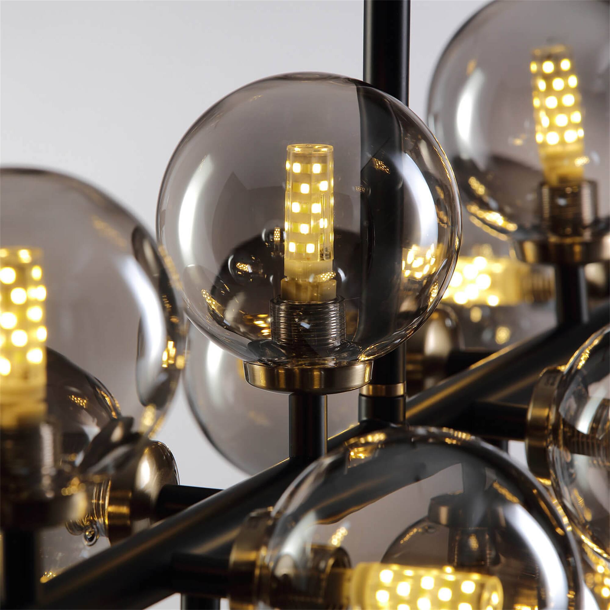 Alt View 5. Siljoy - 16-Light Smoke Gray Glass Shade Molecular Chandelier - Black.