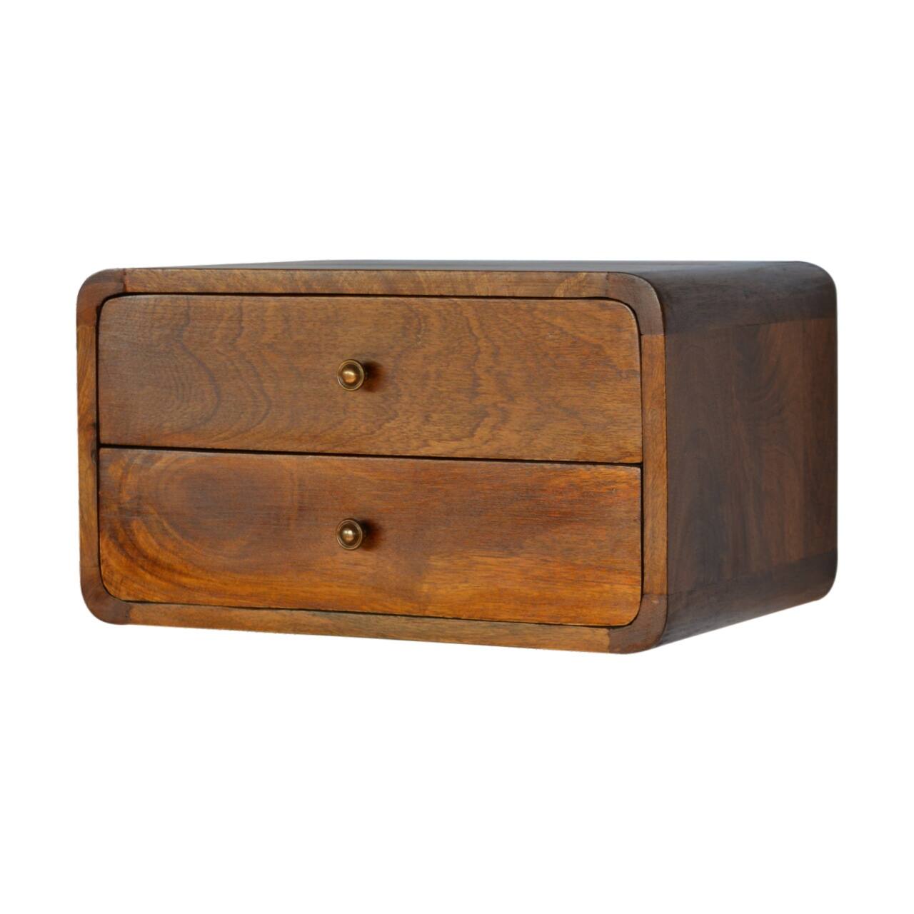 Left. Artisan Furniture - Artisan Furniture Solid Wood Floating Curved Chestnut Nightstand, 2 Drawers, Brown - Chestnut.