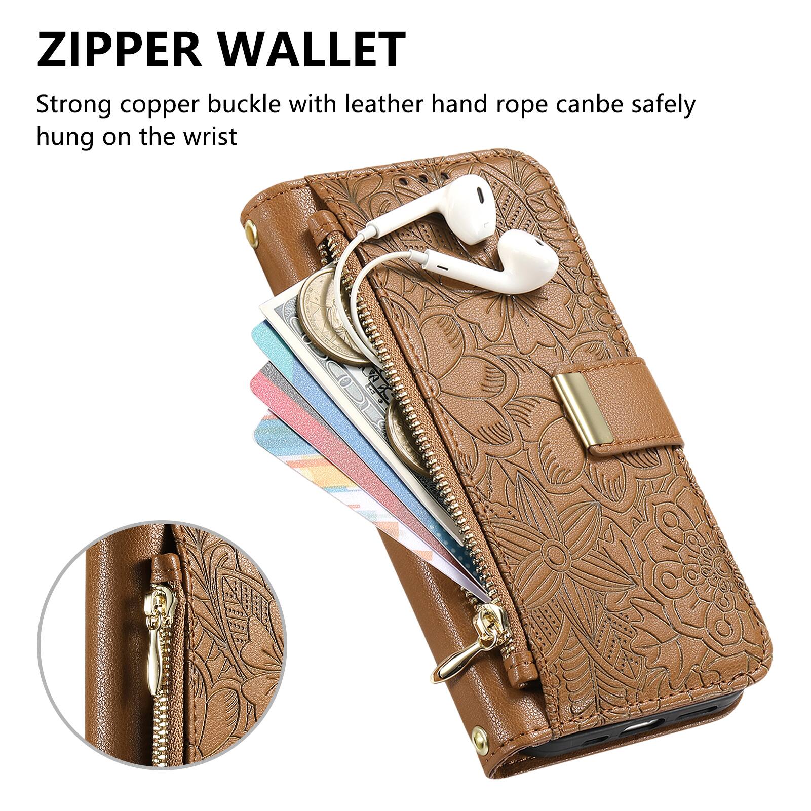 ZIPPER WALLET

Strong copper buckle with leather hand rope can be safely hung on the wrist