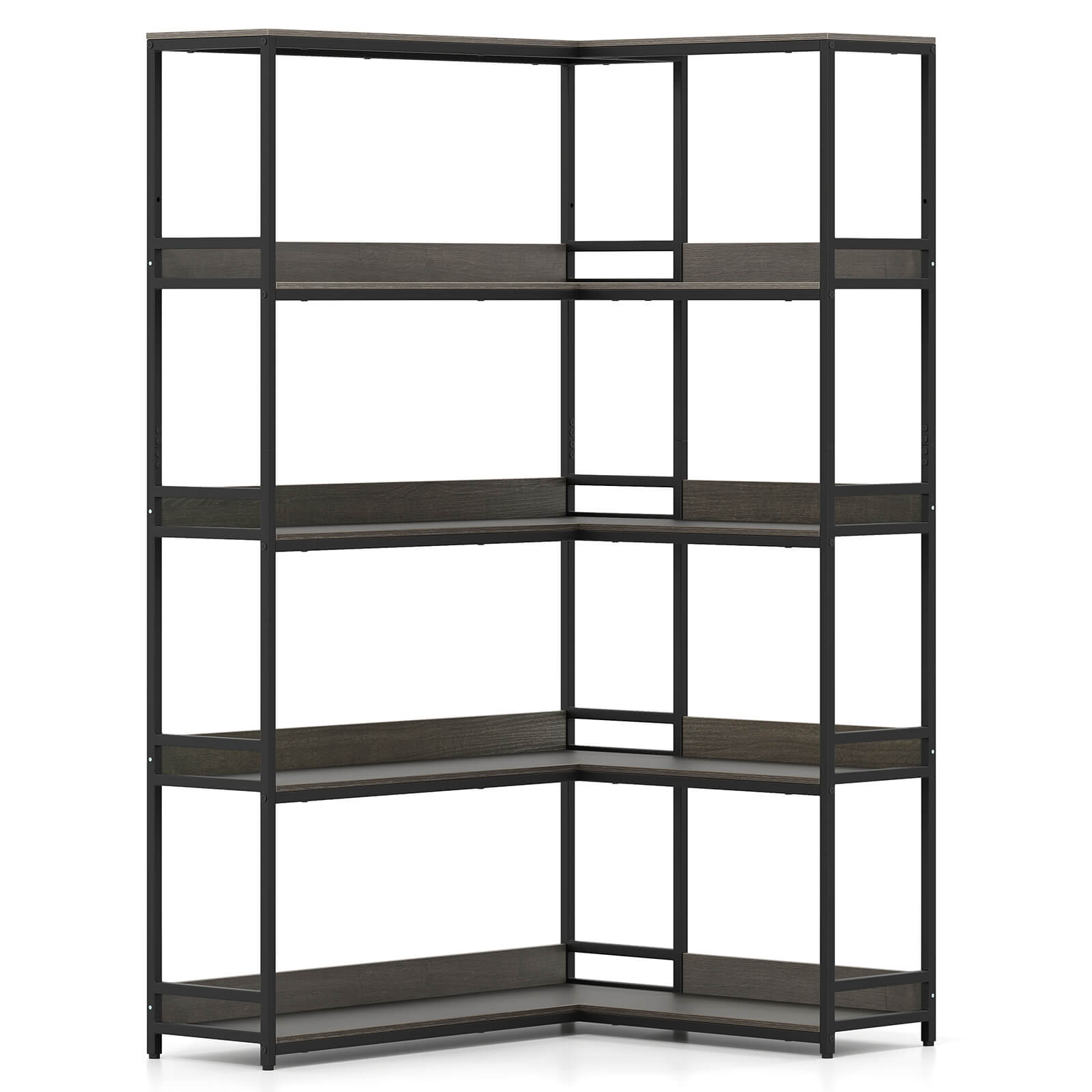 Alt View 9. Costway - Costway 5-Tier L-Shaped Bookcase Corner Bookshelf with Metal Frame Open Display Shelf Gray - Gray.