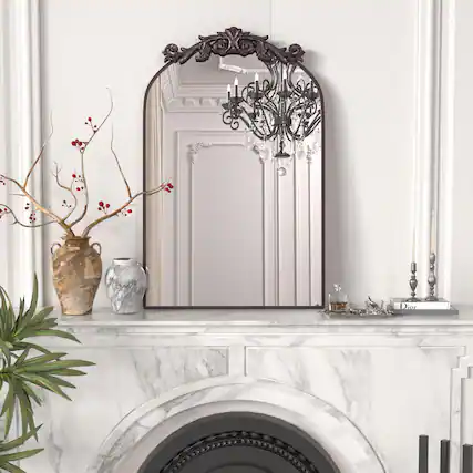 Front. PAIHOME - 19x30 inch Mirror, Traditional Vintage Ornate Baroque Wall Mirror for Bathroom Bedroom Hallway Fireplace Decor - Brown.