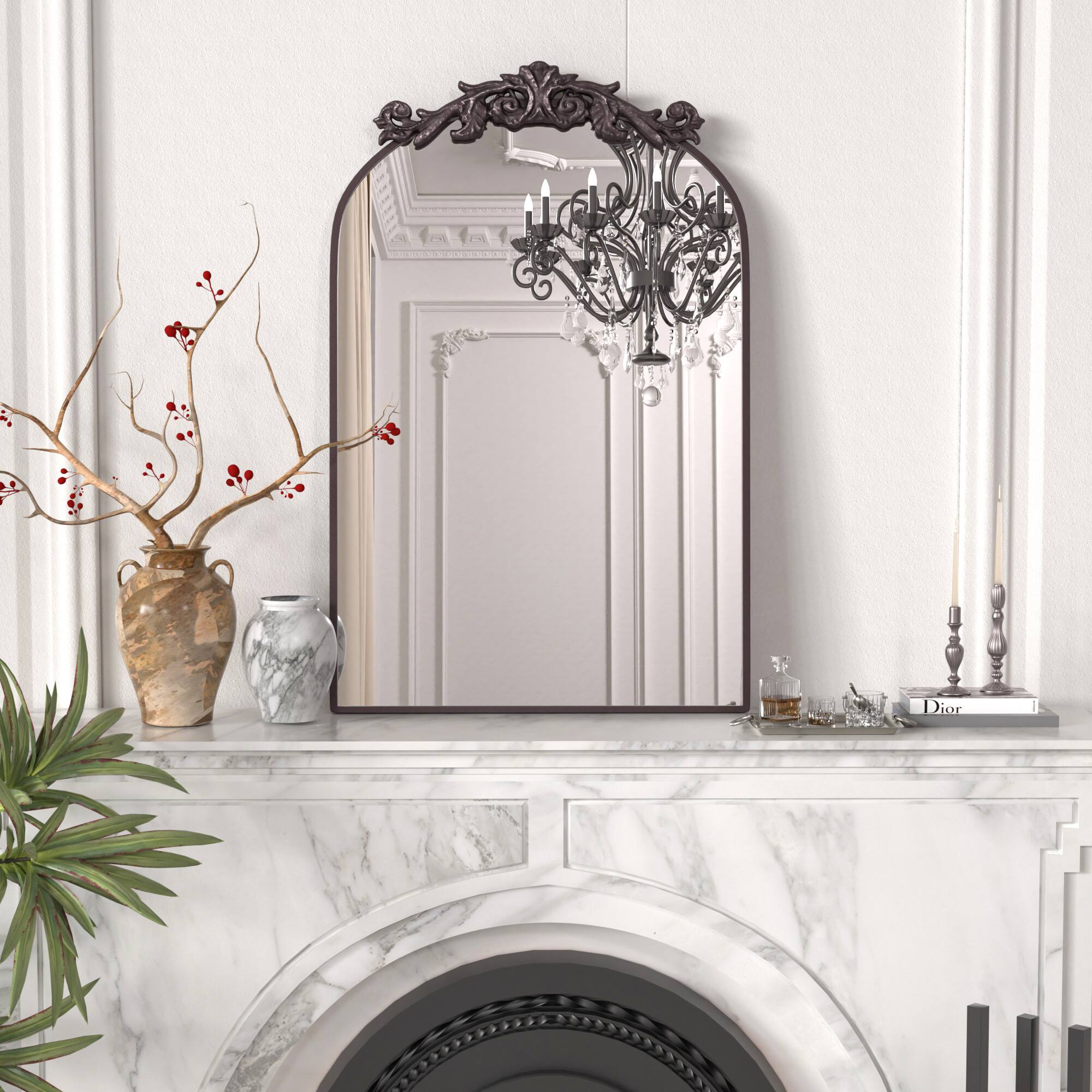 Front. PAIHOME - 19x30 inch Mirror, Traditional Vintage Ornate Baroque Wall Mirror for Bathroom Bedroom Hallway Fireplace Decor - Brown.