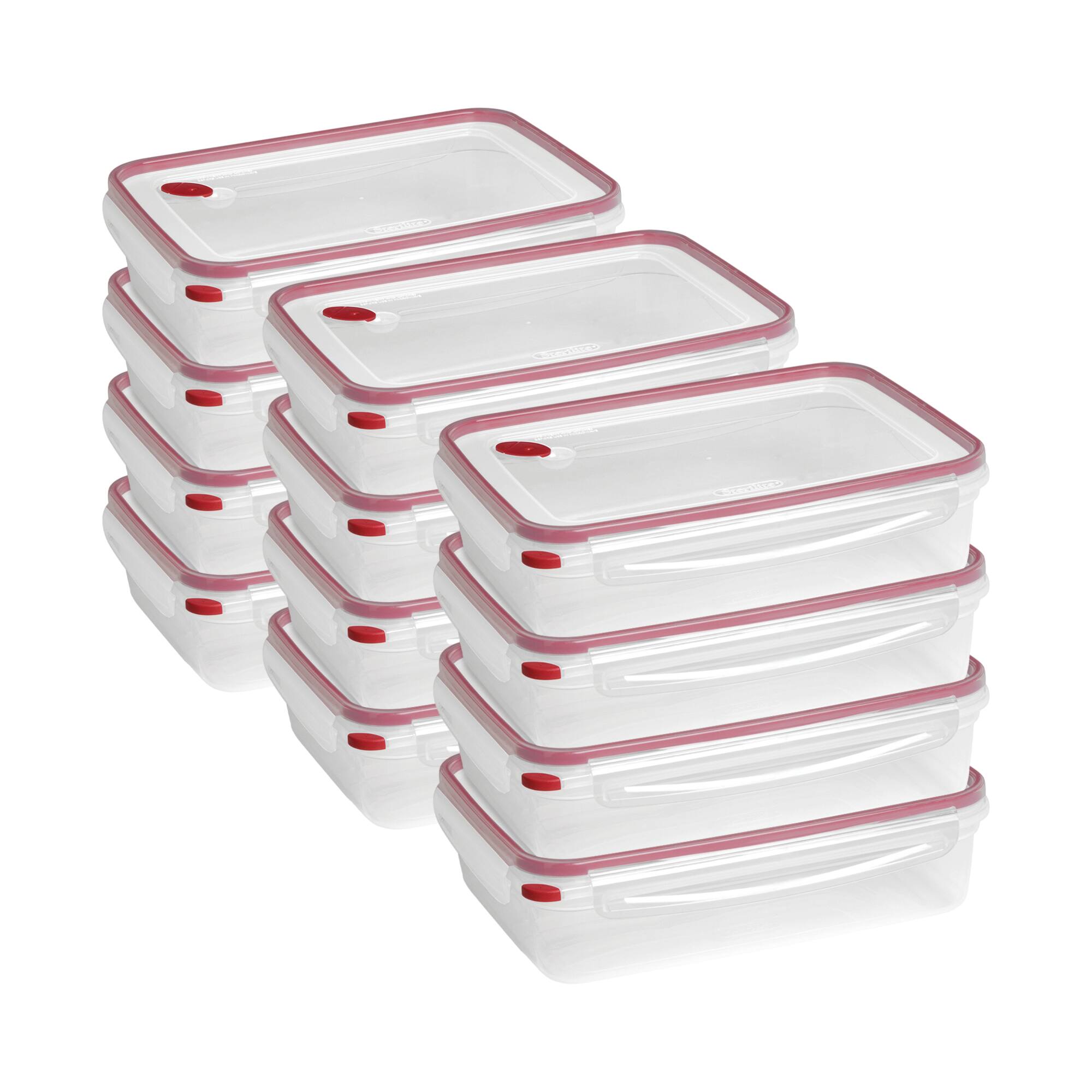 Front. Sterilite - Sterilite 03426604 16 Cup Rectangle UltraSeal Food Storage Container, Red 12 Ct - Clear/Rocket Red.