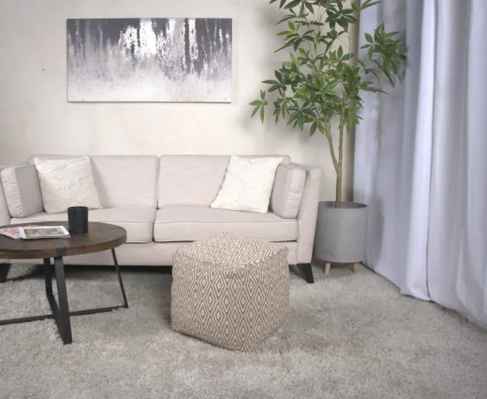 Tiramisubest - Handcrafted Cotton Pouf in Beige and Yellow - Beige|yellow