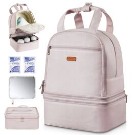 VEVOR - Breast Pump Backpack, Breast Feeding Bag with Ice Pack, Fits for S1/S2, Pumping Accessories & Breastmilk Storage - Light pink
