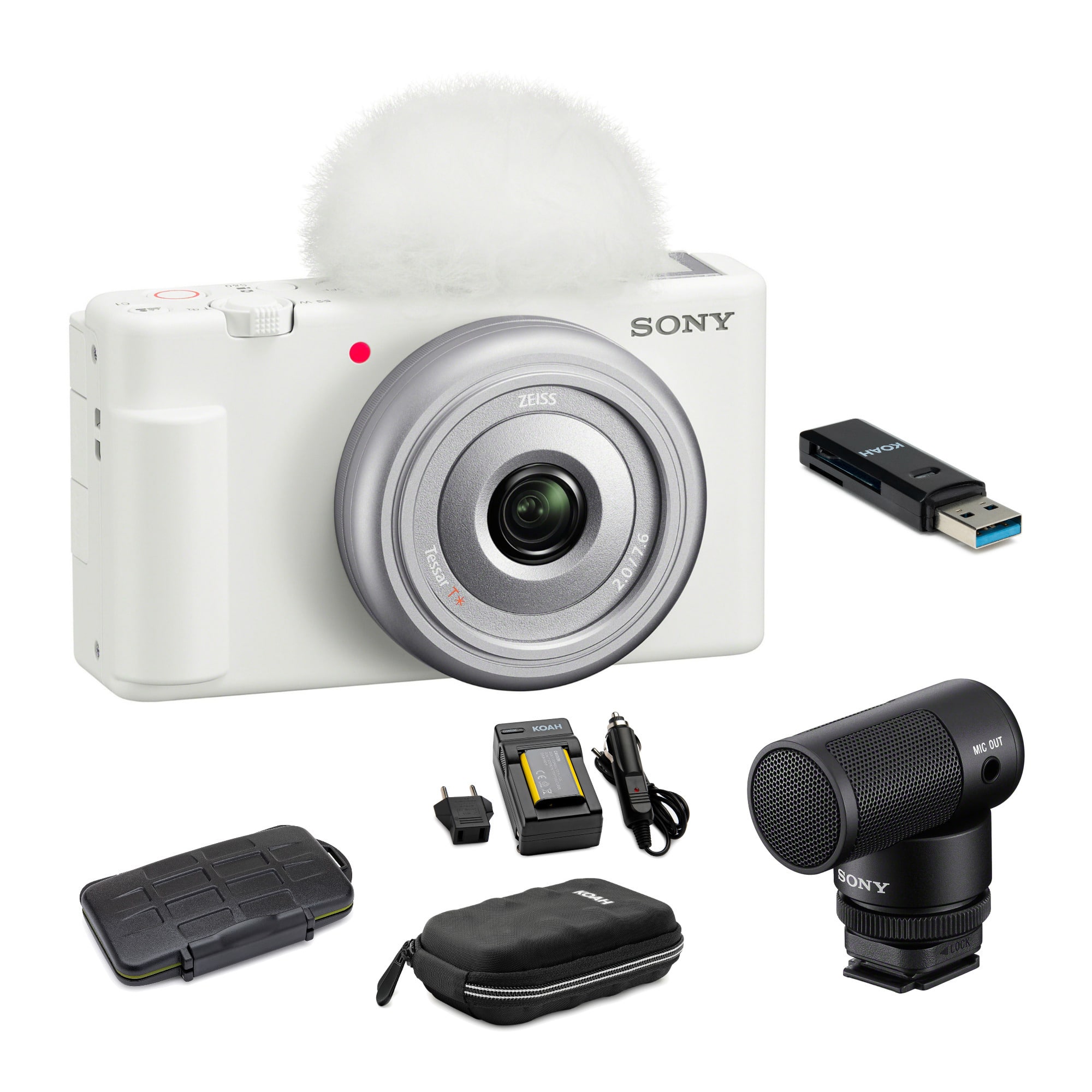 Sony - Zv-1F Vlog Camera (White) With Vlogger Shotgun Microphone and Accessories - ZV1FW-ECMG1