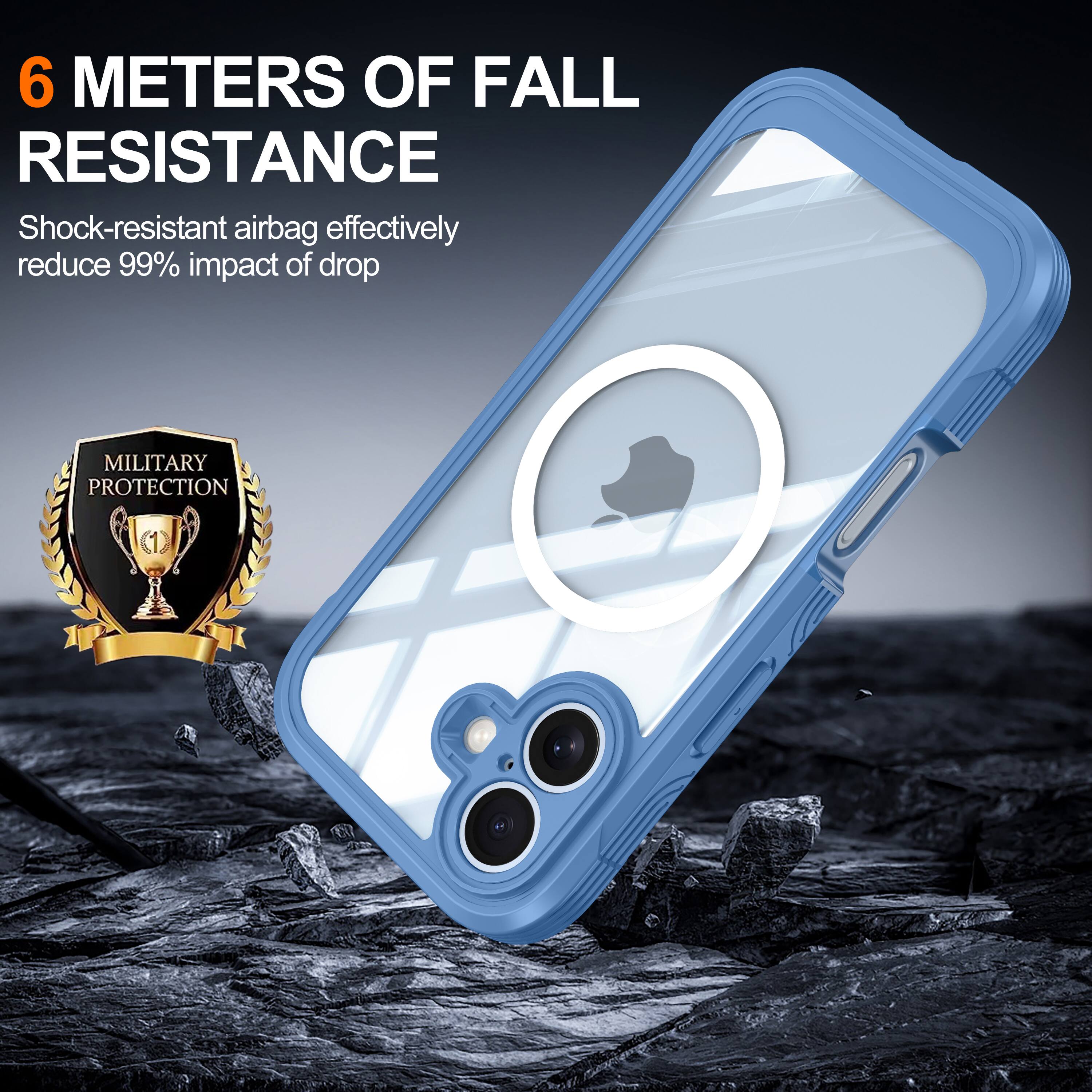 6 METERS OF FALL RESISTANCE  
Shock-resistant airbag effectively reduce 99% impact of drop  
MILITARY PROTECTION