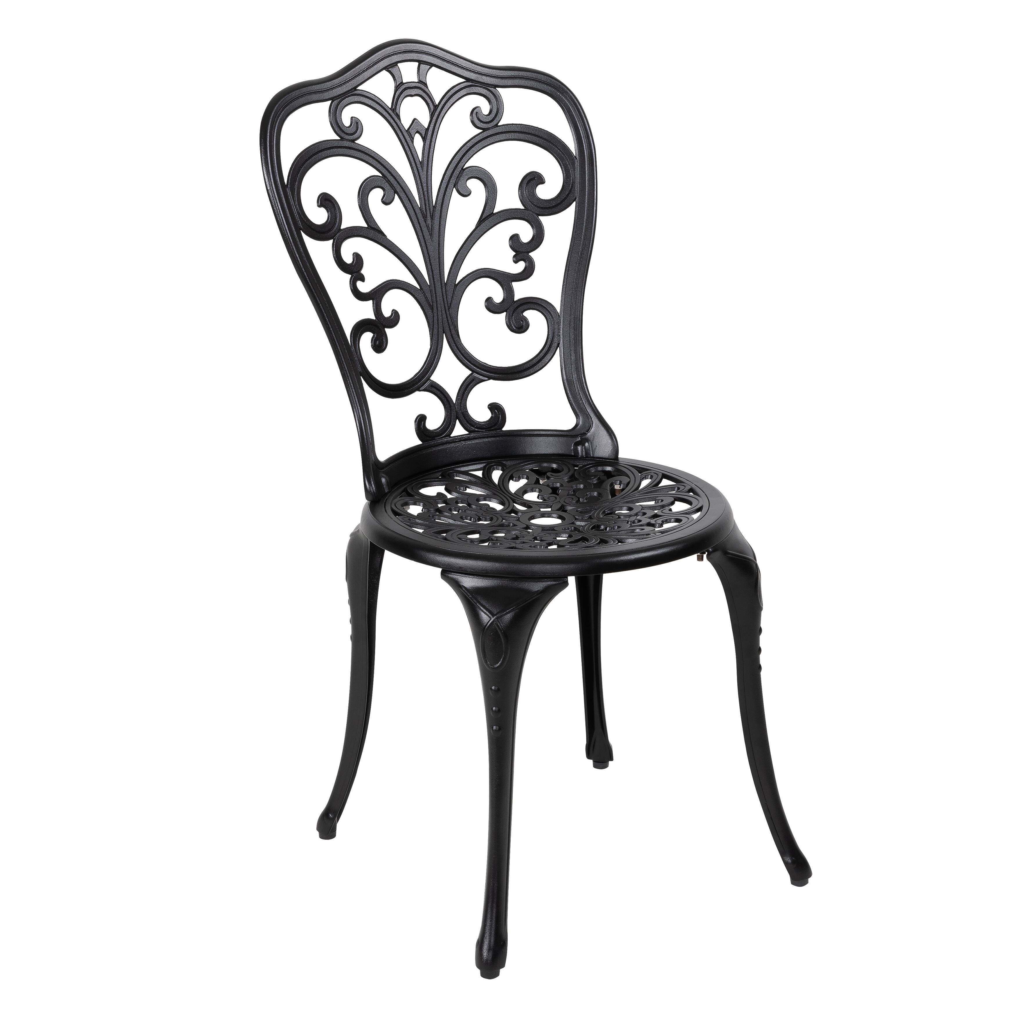 Alt View 8. Nuu Garden - 3-Piece Outdoor Bistro Set, Round 24 Inch Cast Aluminum Table with Umbrella Hole and 2 Cast Aluminum Armless Chairs - black.