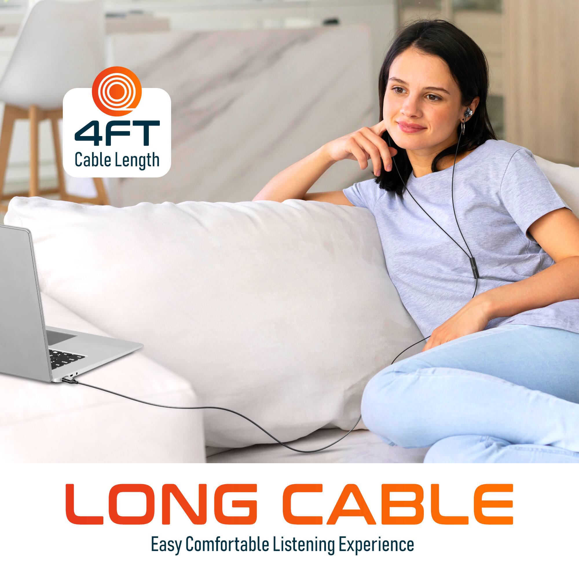 4FT Cable Length, Long Cable, Easy Comfortable Listening Experience