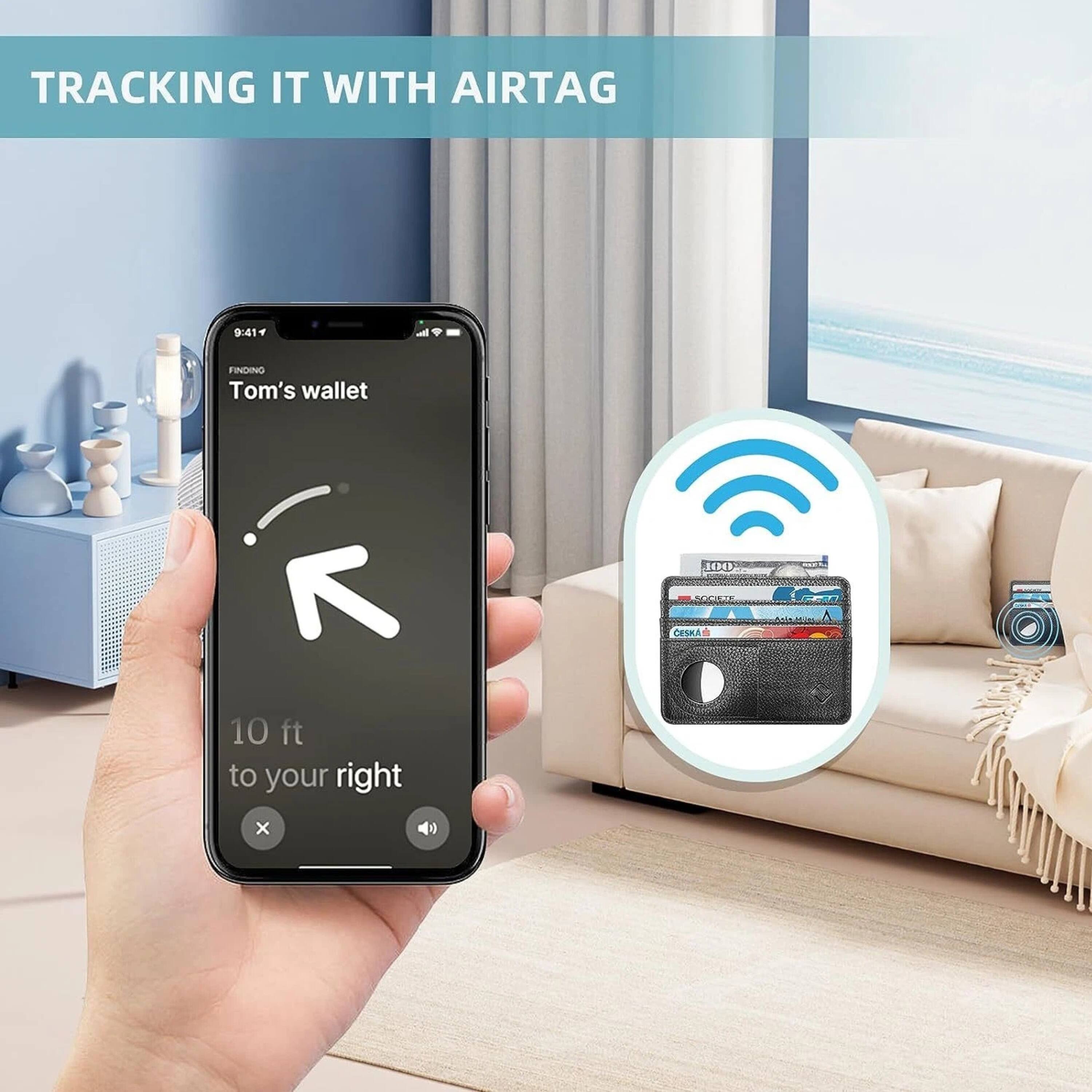 TRACKING IT WITH AIRTAG

9:41

FINDING Tom's wallet

10 ft to your right