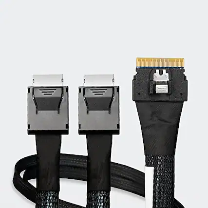 Front. Icy Dock - SlimSAS 8i SFF-8654 to 2x OCuLink 4i SFF-8611 Cable - 0.5M.