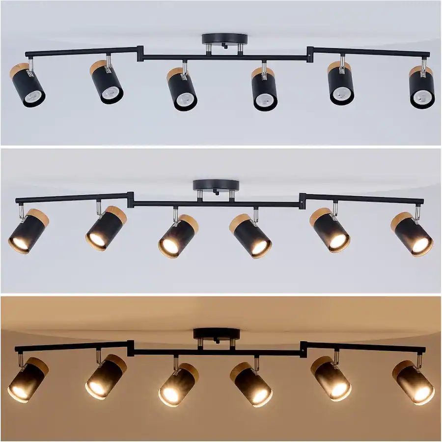 Dazzed Corner 6 Light Track Lighting with Natural Wood Accents ...