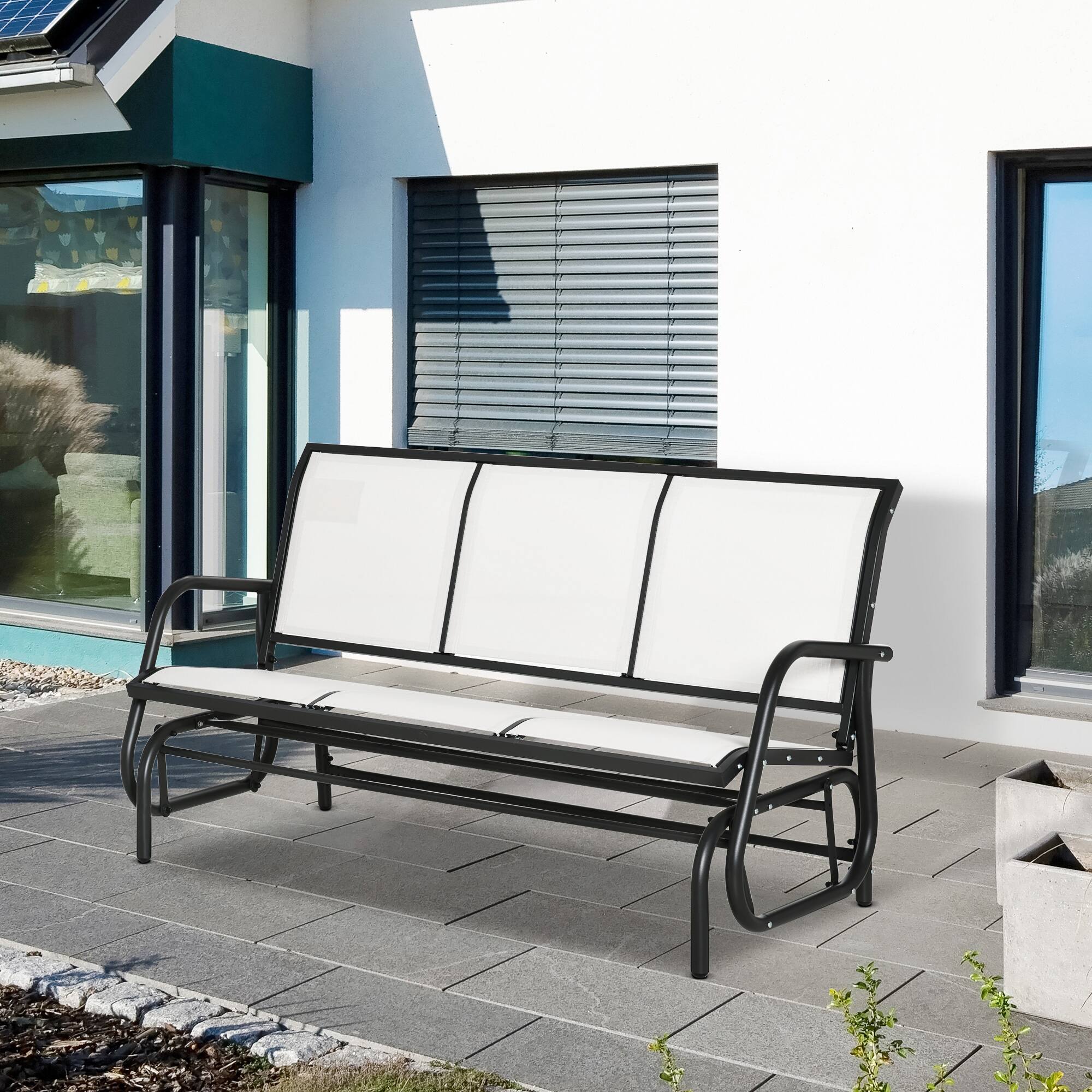 Angle. Outsunny - 3-Person Patio Glider Bench, Outdoor Porch Glider Swing with 3 Seats, Breathable Mesh Fabric, Metal Frame, Cream White - Cream White.
