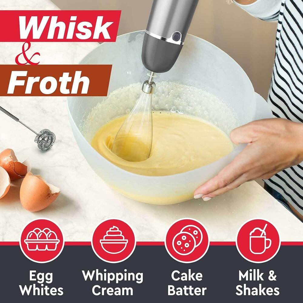 Whisk & Froth

- Egg Whites
- Whipping Cream
- Cake Batter
- Milk & Shakes