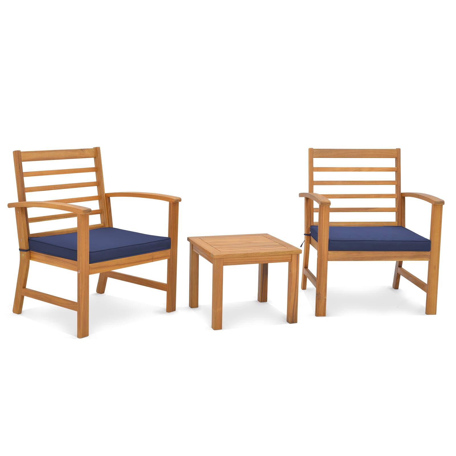 Alt View 8. Gymax - Gymax 3PCS Furniture Set Acacia Wood Conversation Set w/ Soft Seat Cushions Outdoor - Natural, Navy.