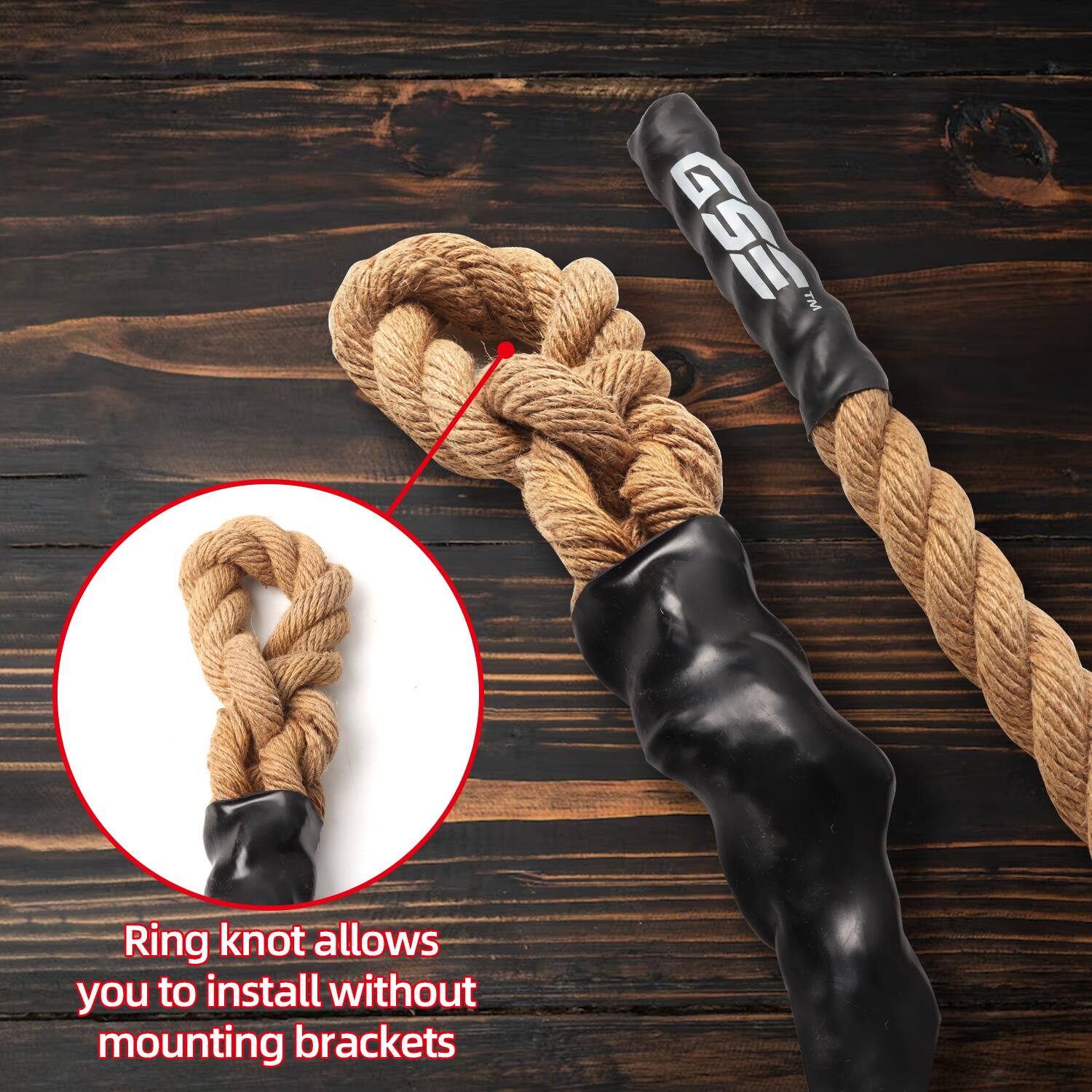 Ring knot allows you to install without mounting brackets