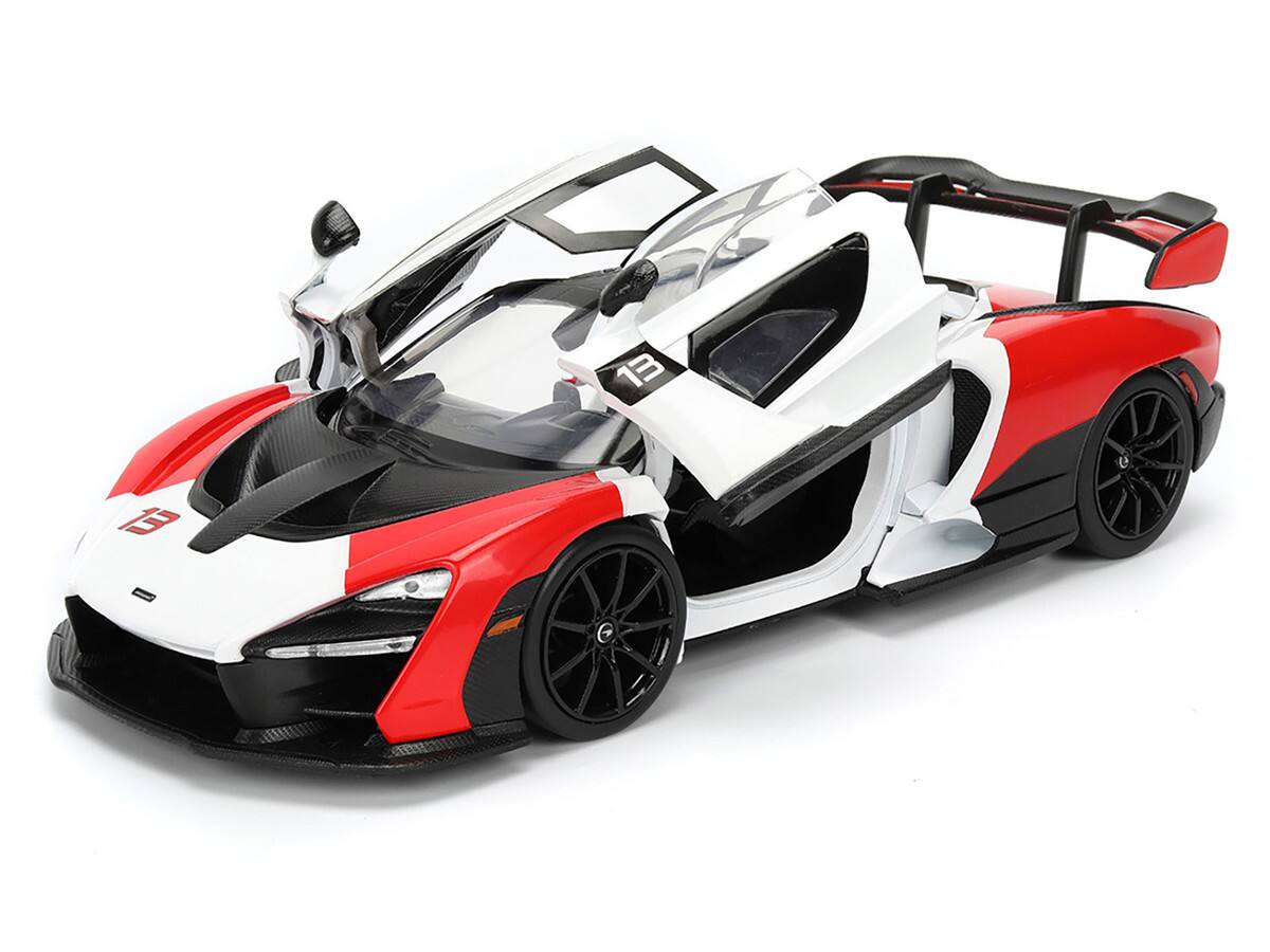 Angle. Jada - McLaren Senna Red and White with Carbon Hood and Top "HyperSpec" Series 1/24 - Red and White.