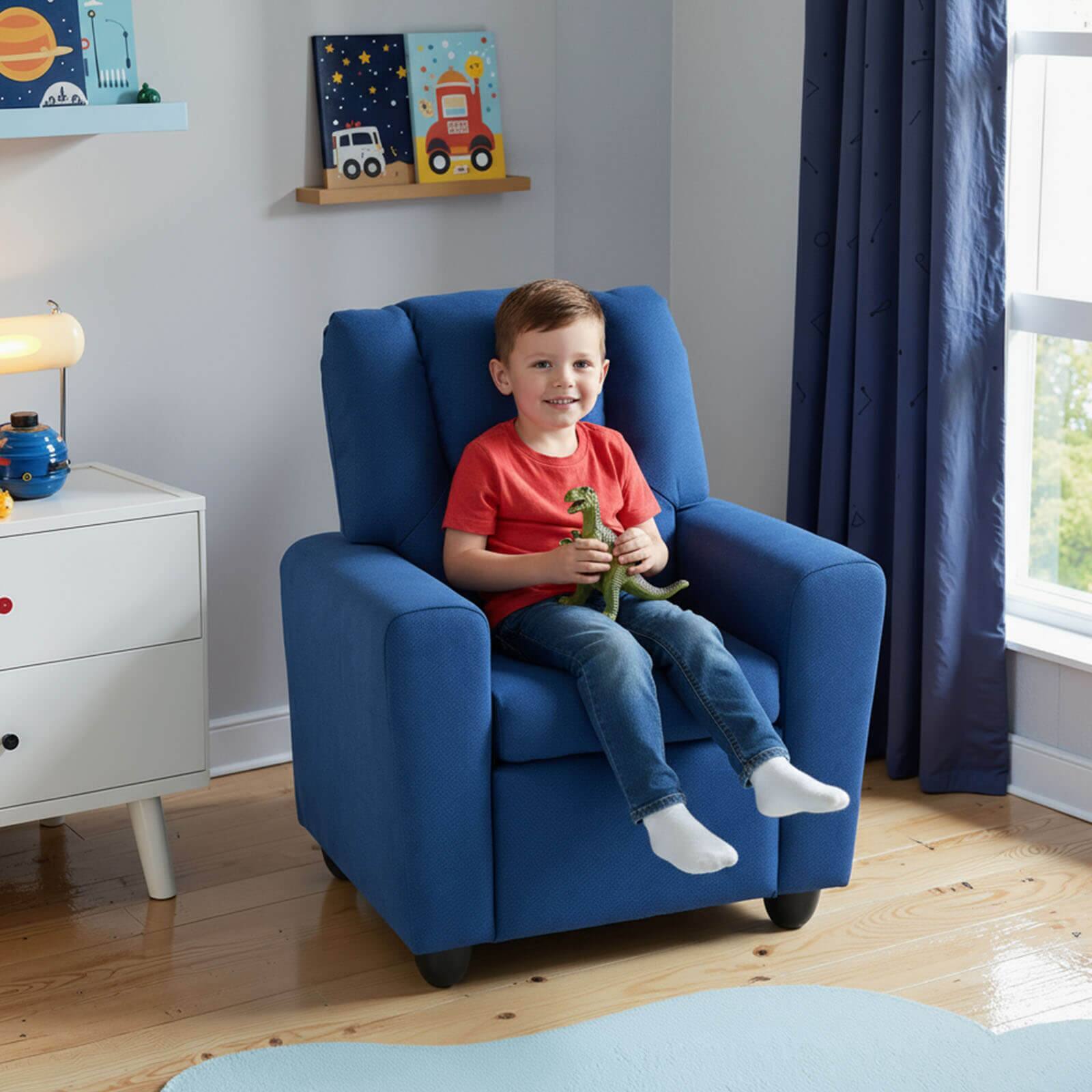Alt View 3. Costway - Costway Kids Recliner with Cup ackrest & Footrest for Boys & GirlsHolder with Adjustable - Blue.