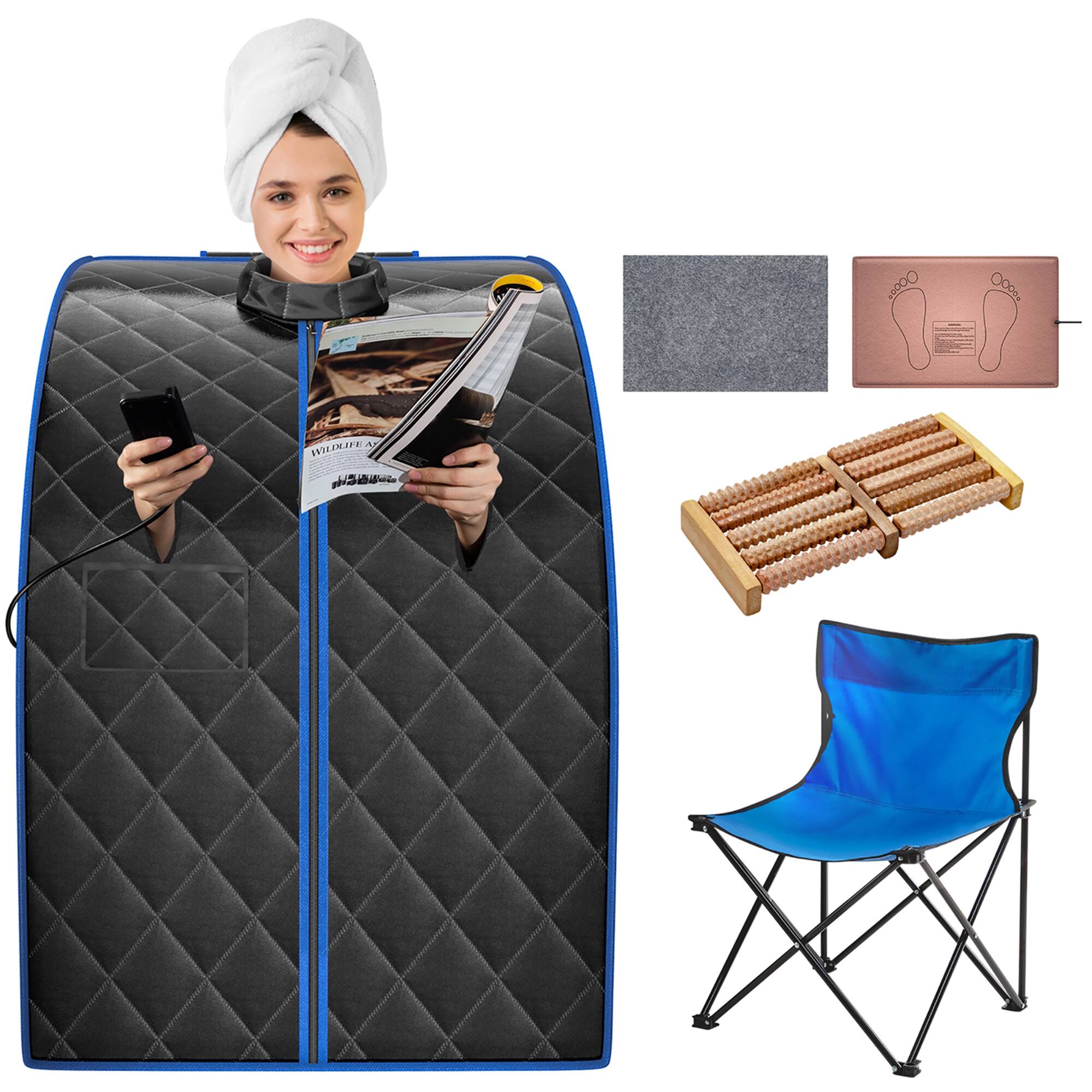 Front. Costway - Portable Far Infrared Sauna w/Adjustable 9-Gear Temperature Setting - Black + Blue.