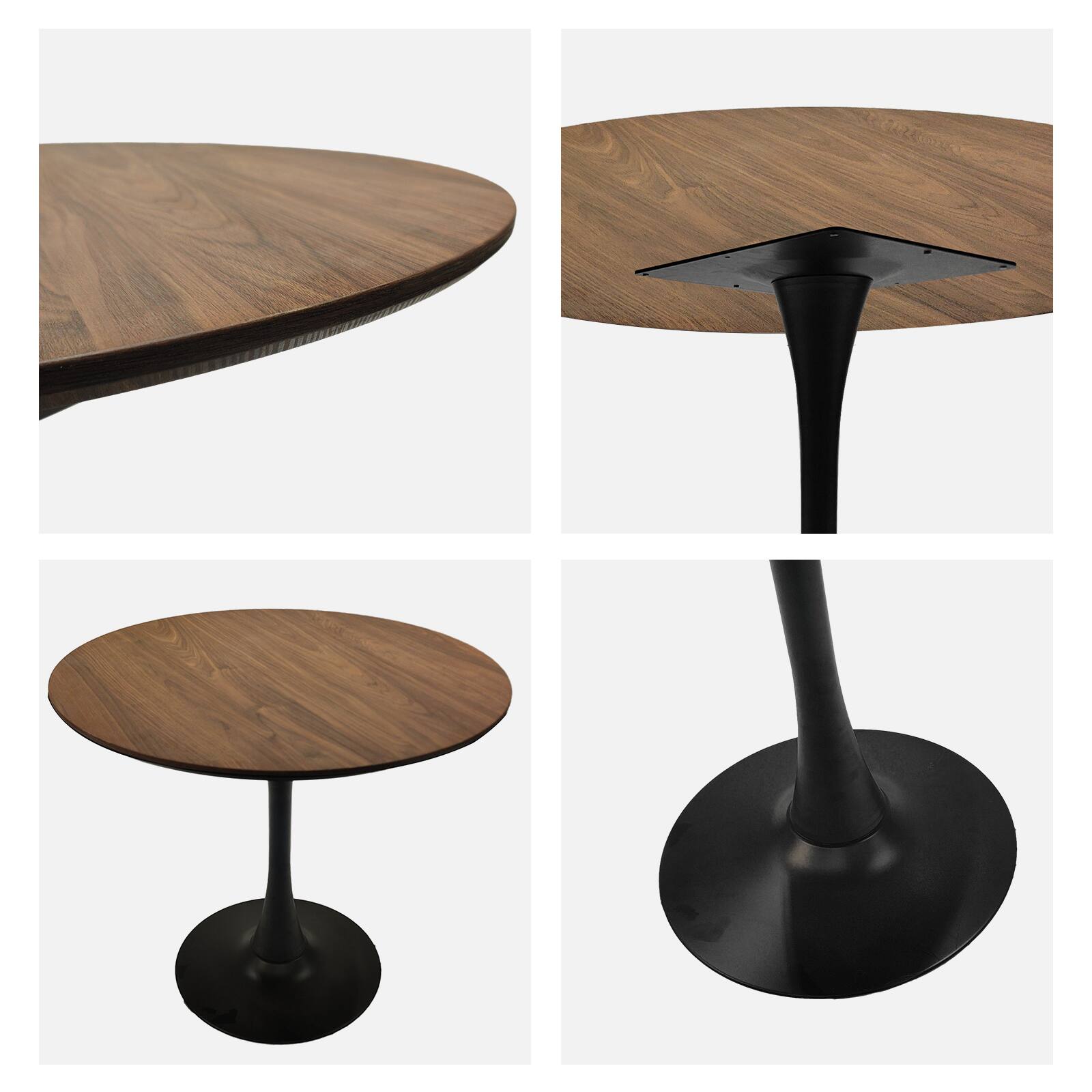 Alt View 6. Tiramisubest - 31.5" Walnut color Round Dining Table for 2-4 with MDF Table Top & Pedestal Base,Mid-Centurya Leisure Coffee Table - Walnut+black.