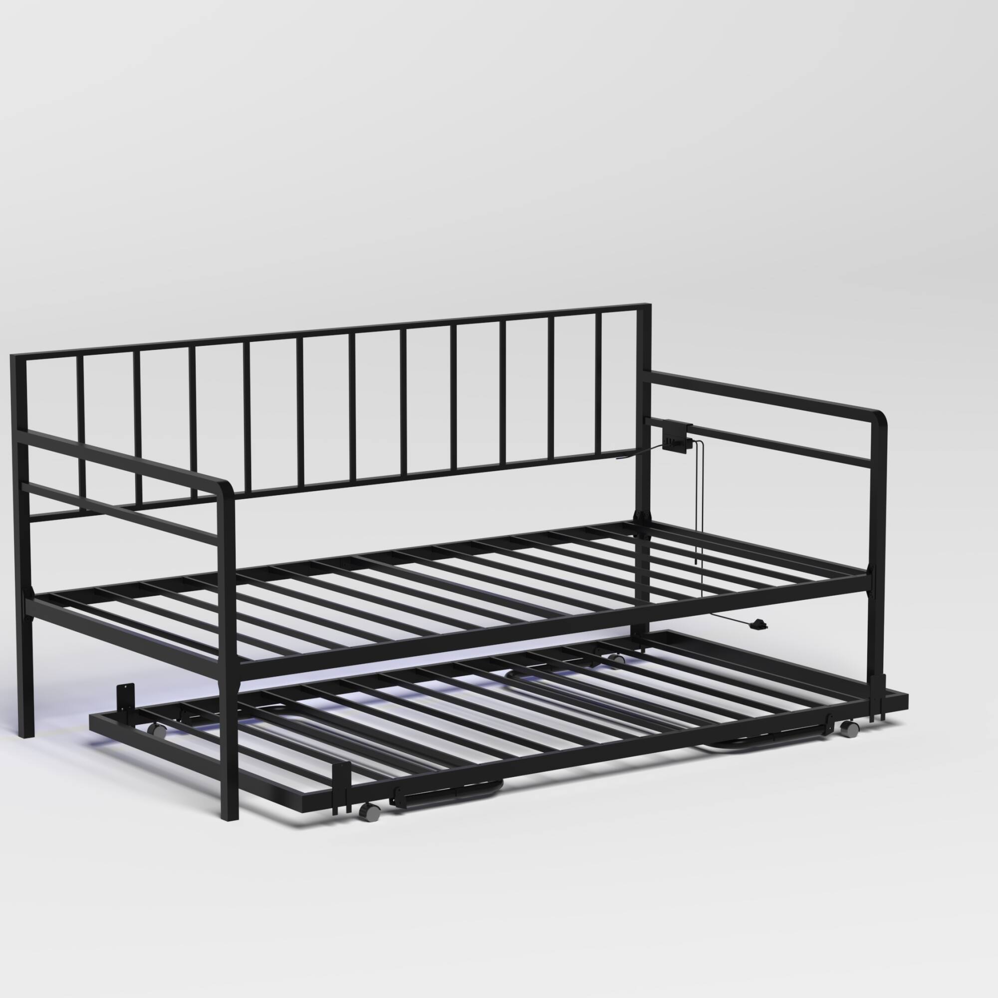 Alt View 4. GOODSILO - Adjustable Twin Daybed with RGB LED Lighting and Multi-Port Charging Station, Sturdy Metal Frame with Trundle - Black.