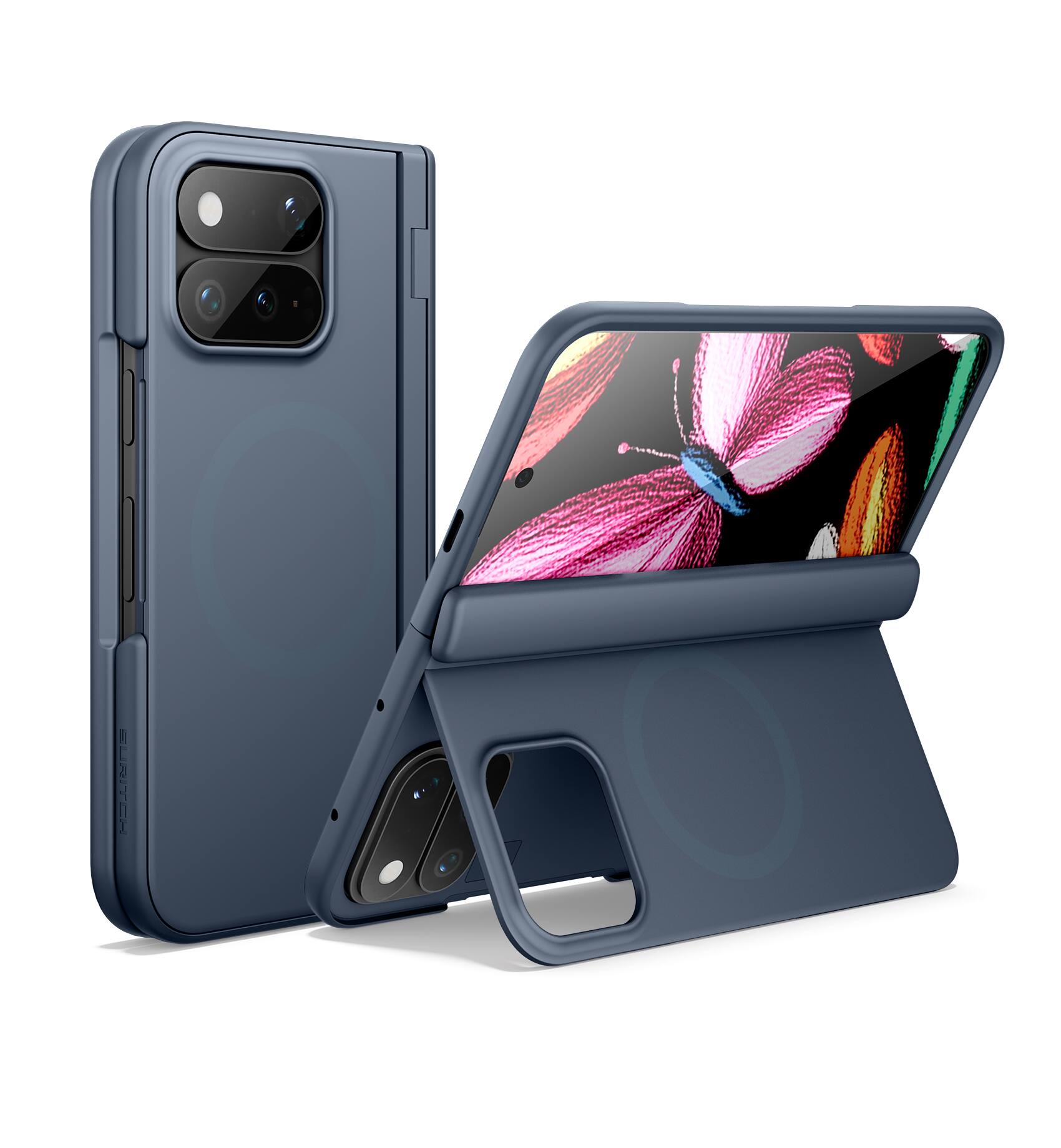 Angle. SURITCH - Case for Google Pixel 11 Pro Fold with Screen Protector, Compatible with MagSafe, Magnet Shockproof Protective Bumper - Deep Blue.