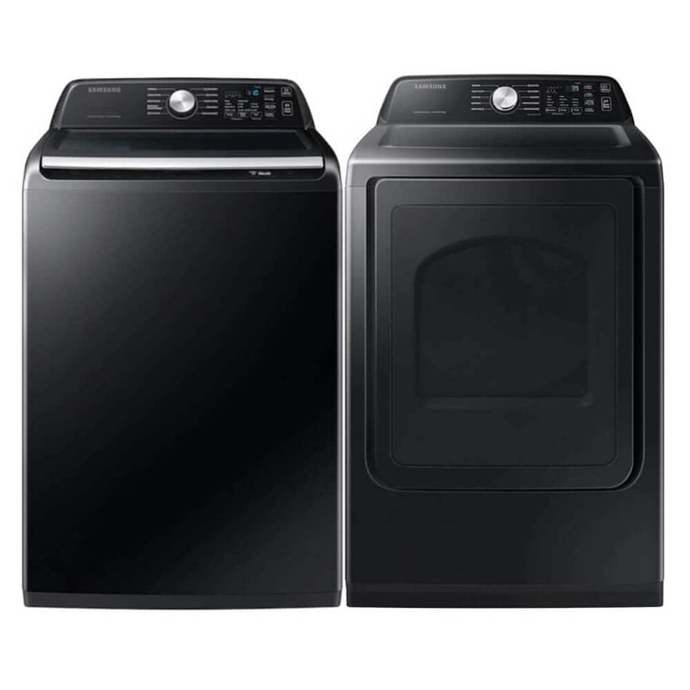 Samsung - Smart 4.7 Cu Ft Top Load Washer & 7.4 Cu Ft Electric Dryer, Sensor Stops Overdrying, Low Vibration Quiet Wash, W - Black