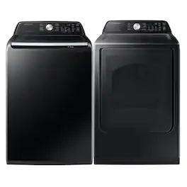 Samsung - Smart 4.7 Cu Ft Top Load Washer & 7.4 Cu Ft Electric Dryer, Sensor Stops Overdrying, Low Vibration Quiet Wash, W - Black