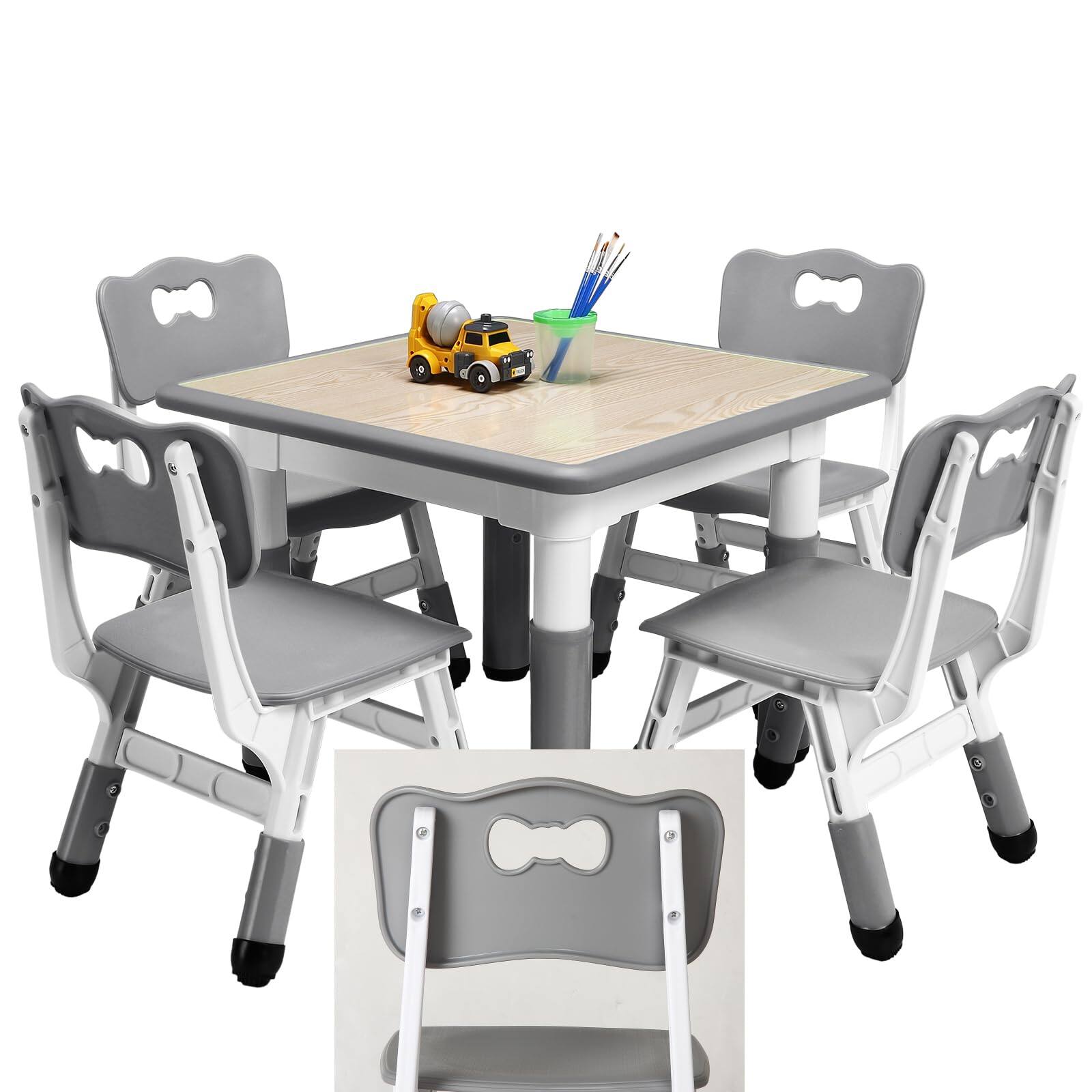 Front. Acekool - Kids Table and Chairs Set, Height Adjustable Desk with 4 Seats,Arts & Crafts Table - Grey.