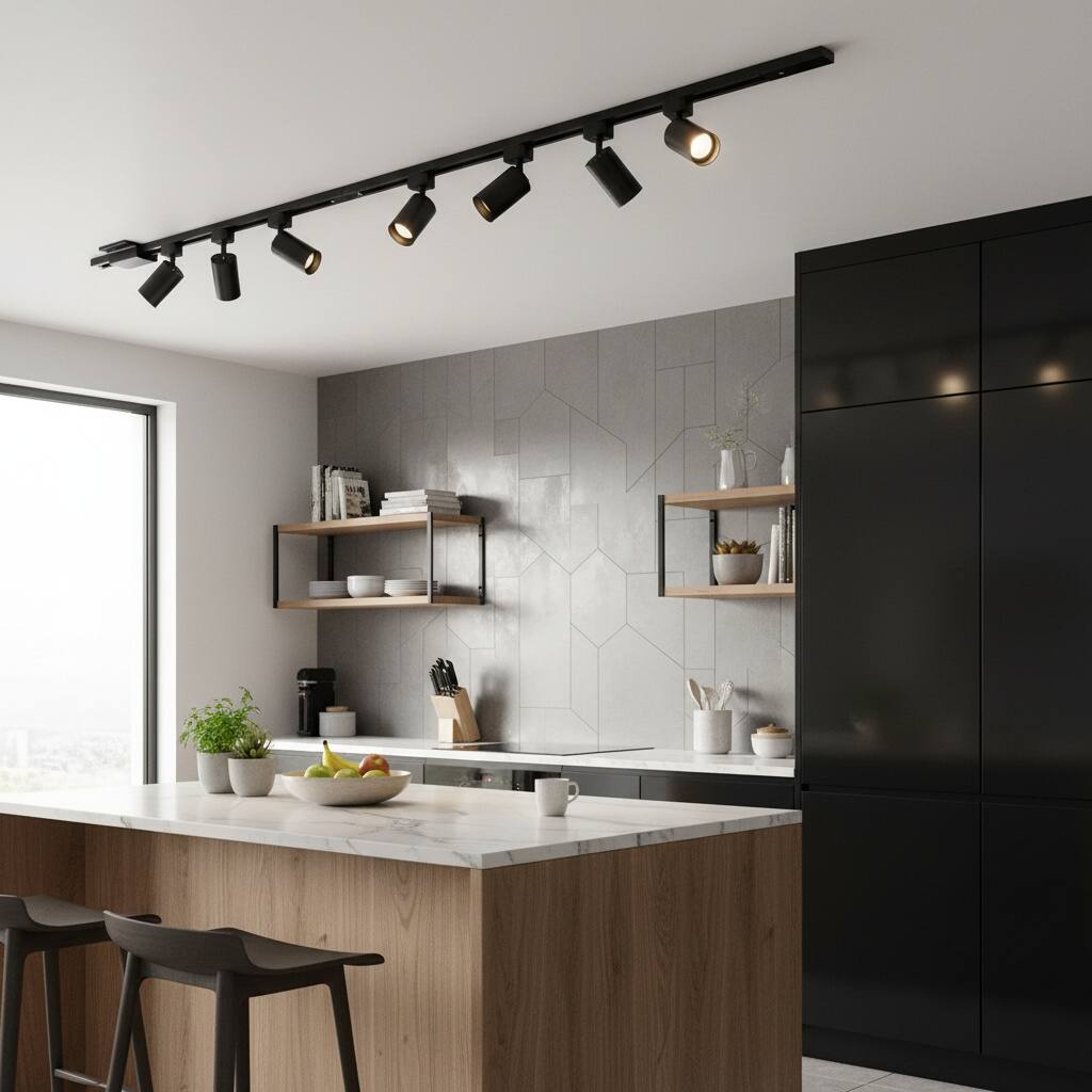 Back. Dazzed Corner - 6-Light LED Track Lighting Kit, 6.6FT H Track Lighting Rails, No Bulbs - Black.