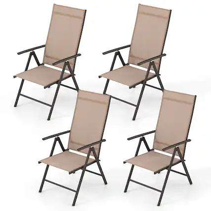 Front. Gymax - Gymax 4PCS Patio Folding Dining Chair w/ 7-Level Adjustable High Backrest for Garden Brown - Brown.