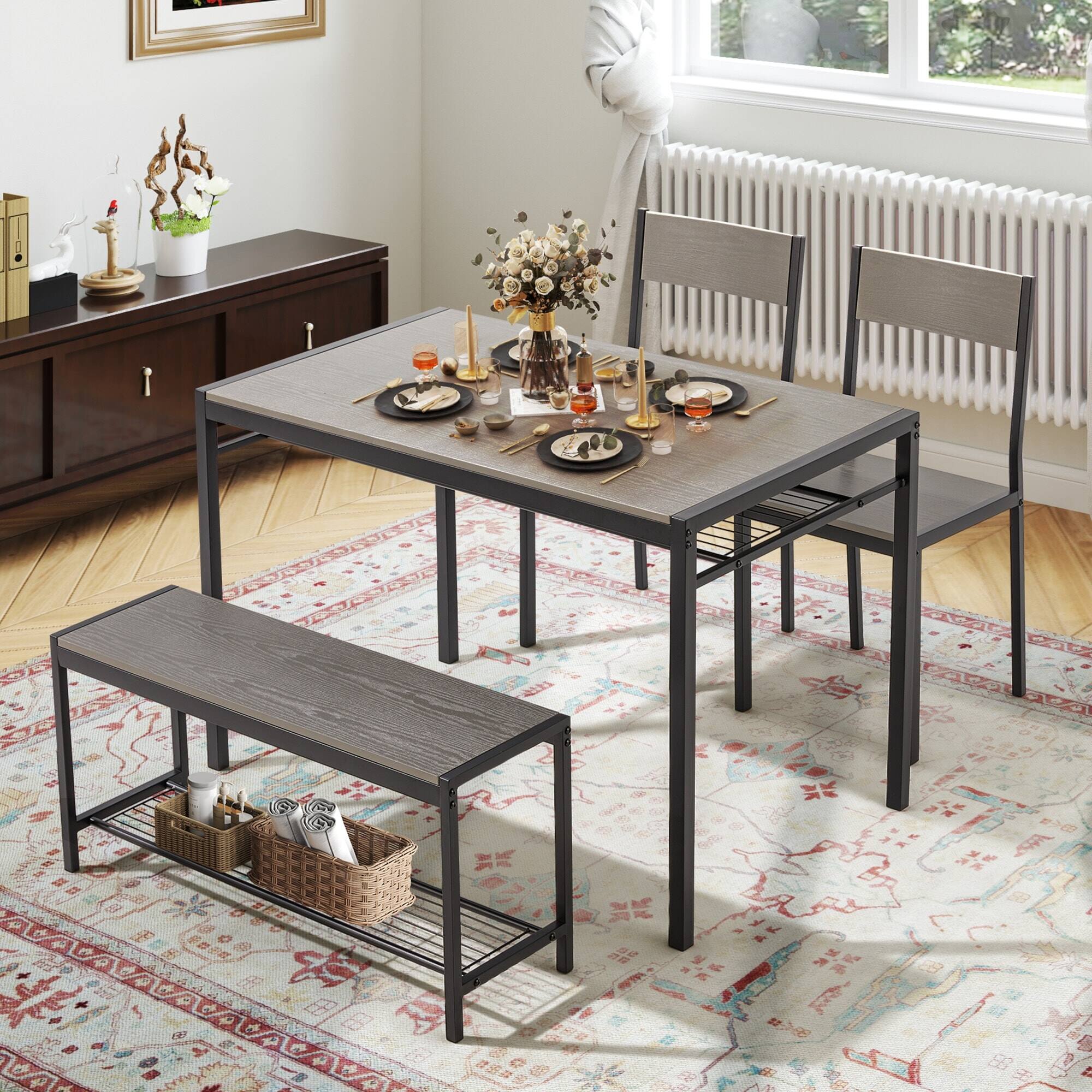 Angle. U-HOMY - 4-Piece Space-Saving Dining Table Set with Faux Marble or Wood Grain Top and Modern Chairs - Black.