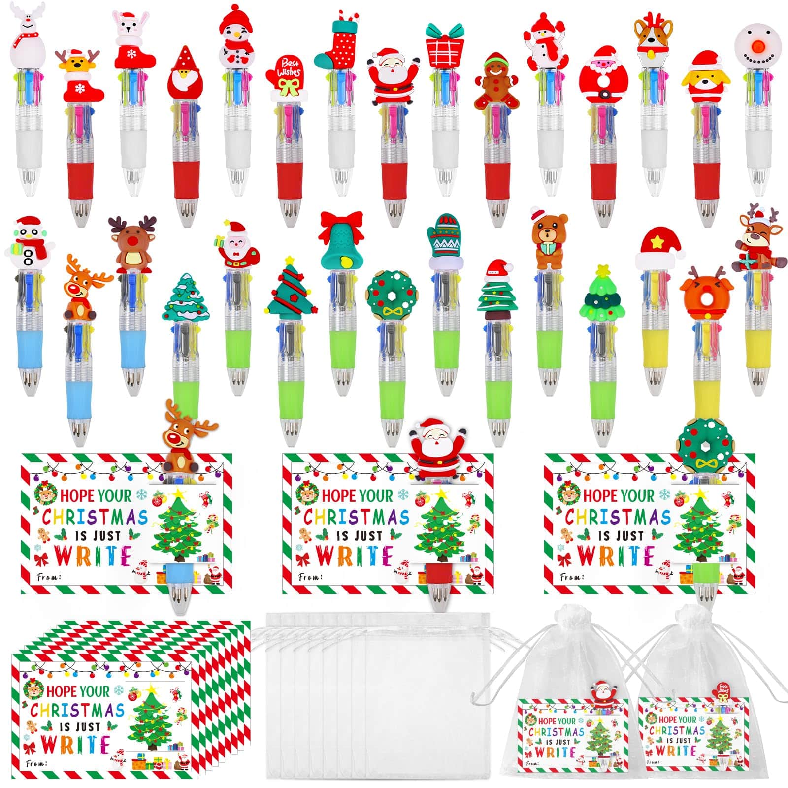 Paradigms Interiors - Cute Multicolor Pens In One 4 in 1 Fun Bulk With Gift Cards For Party Welcome To School Student Office Exchange Gifts