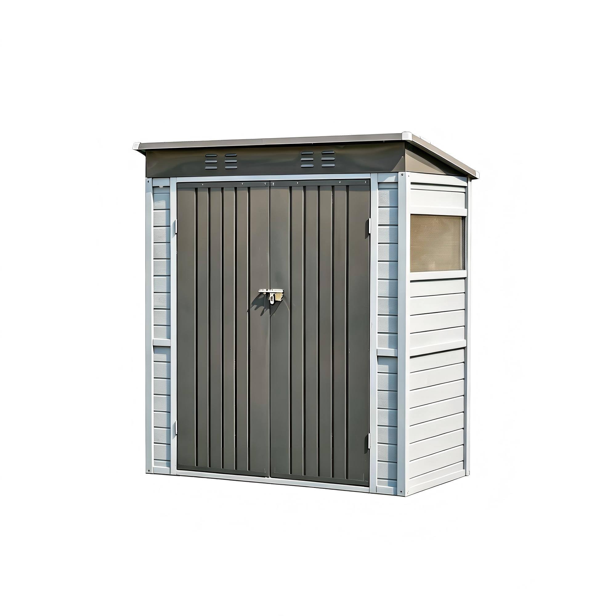 Front. Yardgrace - 5x3 FT Outdoor Wood Storage Shed with Windows, Waterproof Garden Shed for Backyard Patio, 4 Vents No Floor - Grey.