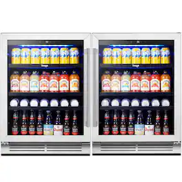 Yeego - 48 inch Beverage Refrigerator, 360 Cans Beverage Cooler, Glass Door, 34-54 ℉, Built-in Beverage Fridge - Stainless Steel