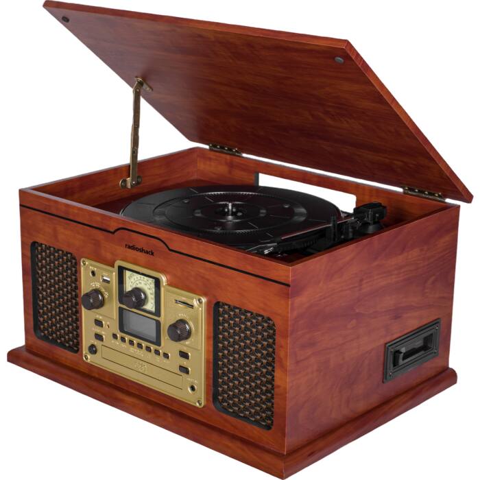 Left. RadioShack - Vintage Turntable with Bluetooth and FM Radio – 4001791 - Brown.