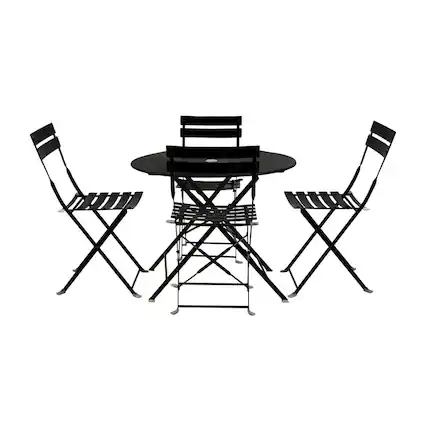 Front. Carolina Chair & Table - Bistro 36" Round Table Outdoor Set - Set of 5 - Black - Black.