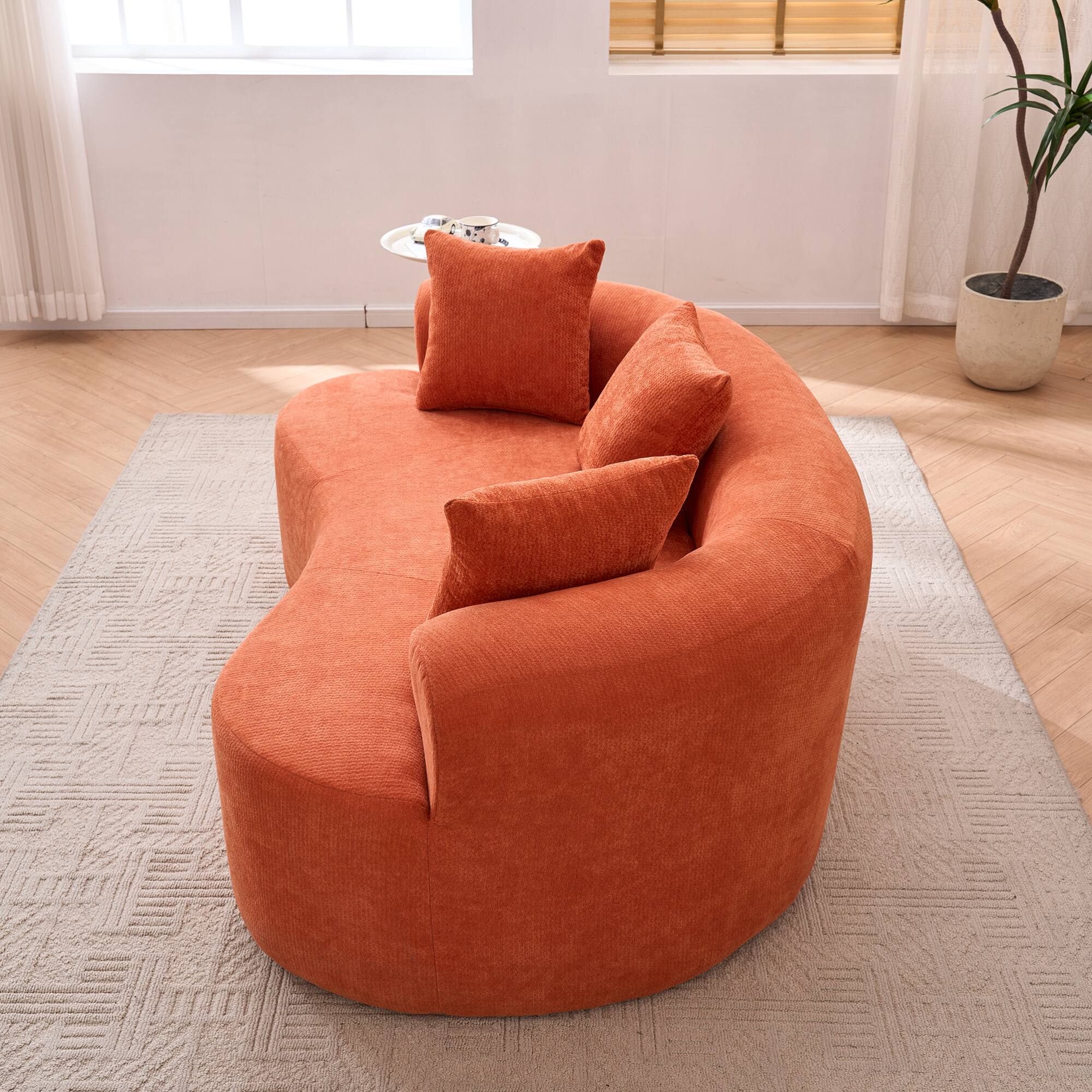 Back. GOODSILO - Modern Crescent-Shaped Sofa with Deep Cushions and Self-Inflating Foam, Three-Seater Design for Ultimate Comfort - Orange.