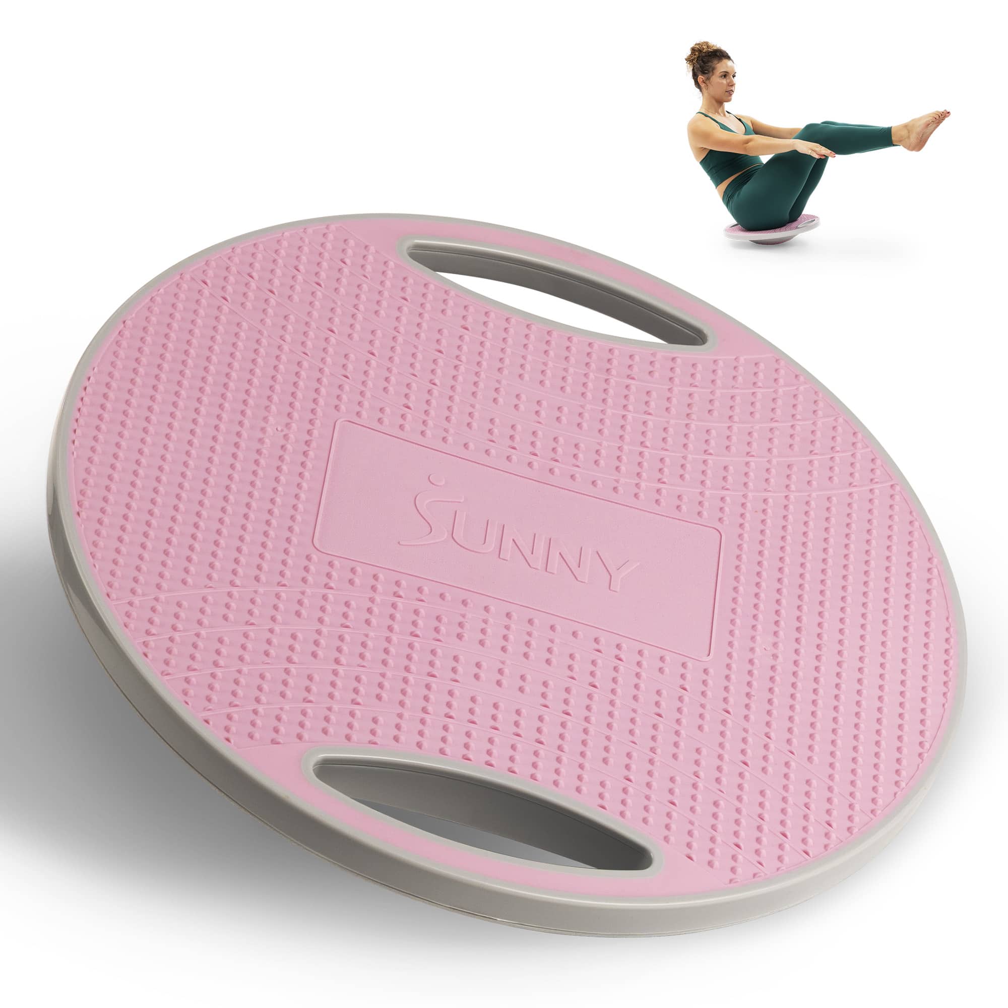 Sunny Health & Fitness - 360° Balance Board with Textured Grip & Built-In Handles for Core Stability & Balance Training - Pink